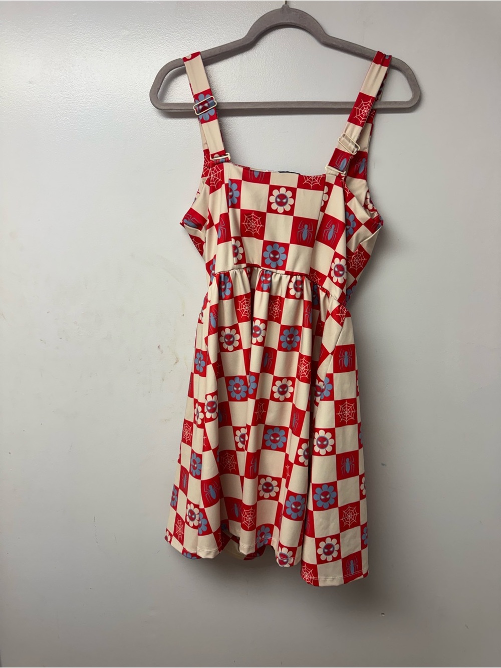 Marvel Red and Cream Checkerboard Spider-Web Mini Dress - Picture 8 of 14